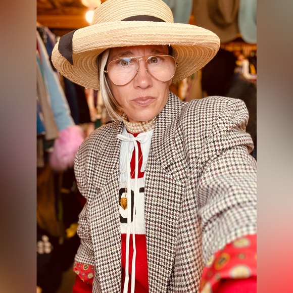 Vintage Made in USA Wool Blend Riding Style Classic Herringbone Plaid Blazer - Picture 3 of 11